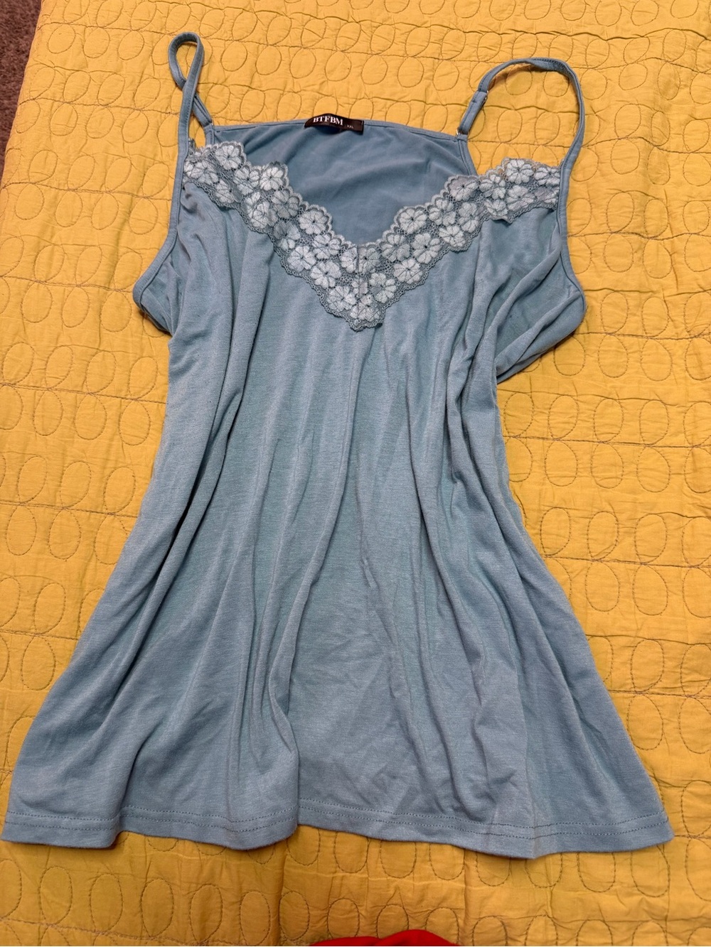 Teal cotton and lace camisole